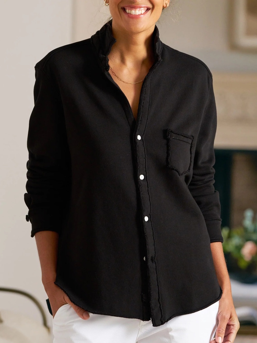 Frank & Eileen LabEileenTf Tee Lab Relaxed Fit Jersey Knit Button Front Black S - Picture 2 of 13